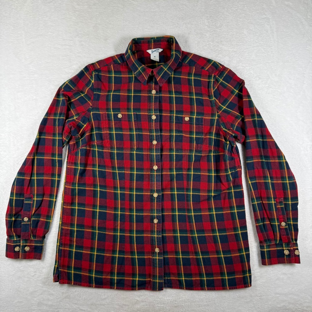 Duluth Trading Co Womens Red Navy Plaid Flannel Button Down Shirt Medium 65505